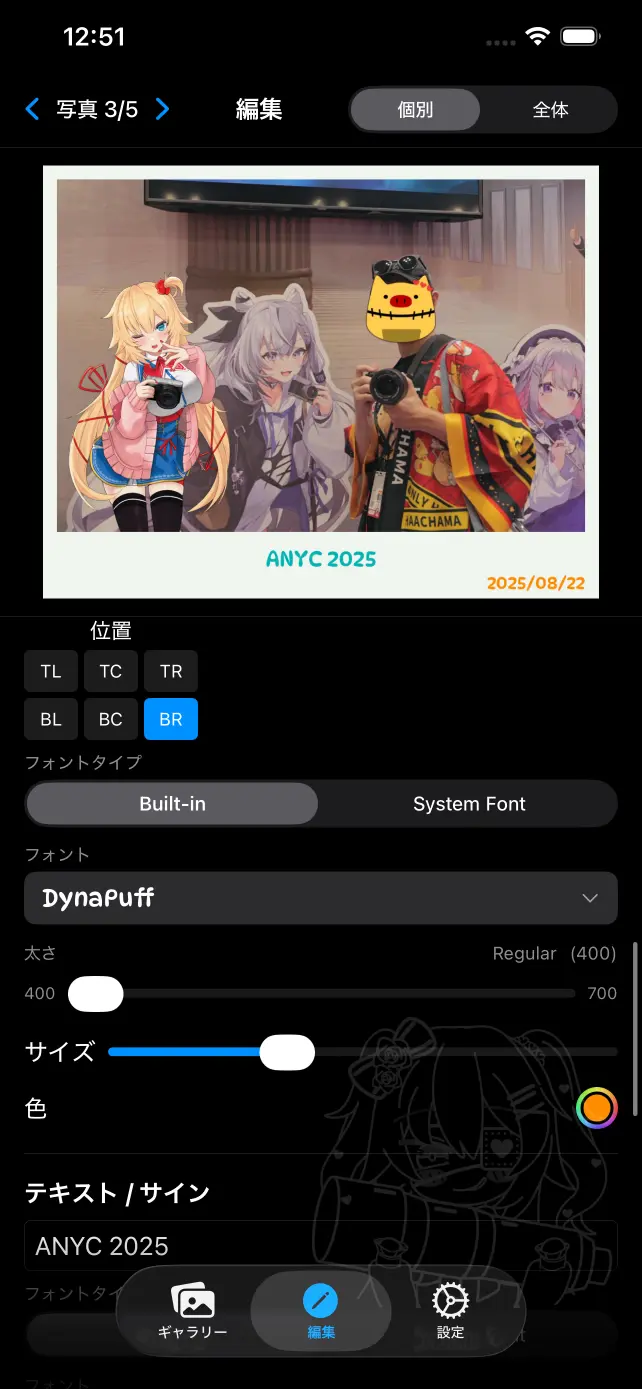 テキスト設定 (iPhone)